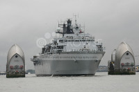 HMS Bulwark Passes Through Thames Barrier London