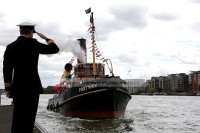 Portwey 90yr old Steam Tug takes Royal Navy Salute 2