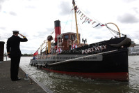 Portwey 90 yr old Steam Tug takes RoyalNavy Salute 3