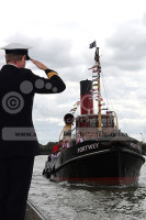 Portwey 90 yr old Steam Tug takes Royal Navy salute c/r