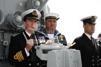 HMS Ark Royal Navigating through the Thames Barrier